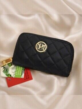 Badgley Mischka Black Quilted Vegan Leather Wallet NWT